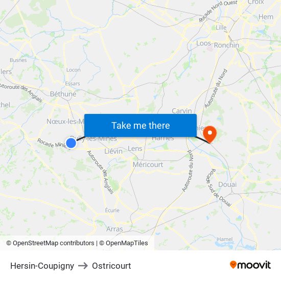 Hersin-Coupigny to Ostricourt map