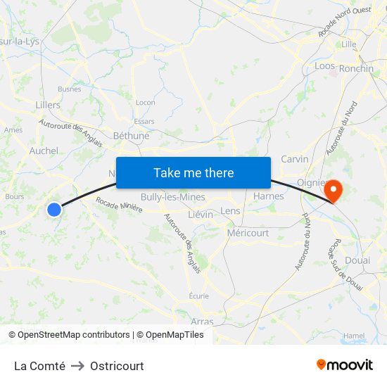 La Comté to Ostricourt map