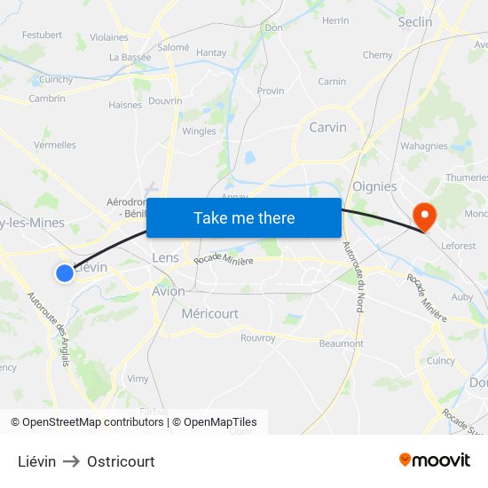Liévin to Ostricourt map