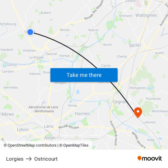 Lorgies to Ostricourt map