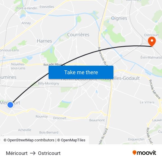 Méricourt to Ostricourt map