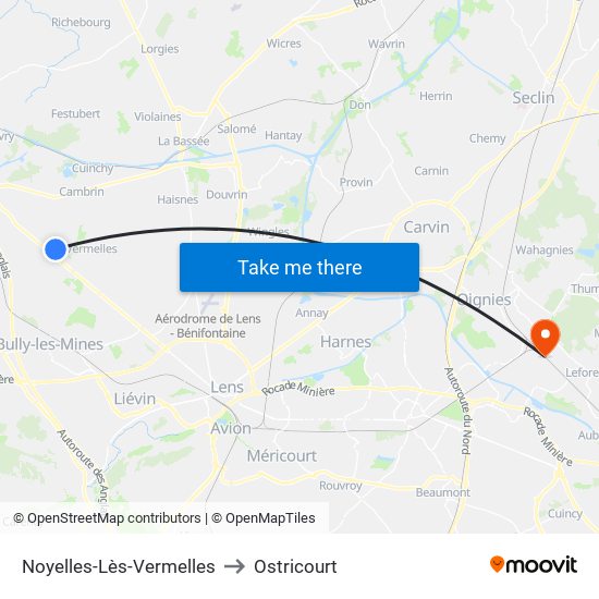 Noyelles-Lès-Vermelles to Ostricourt map