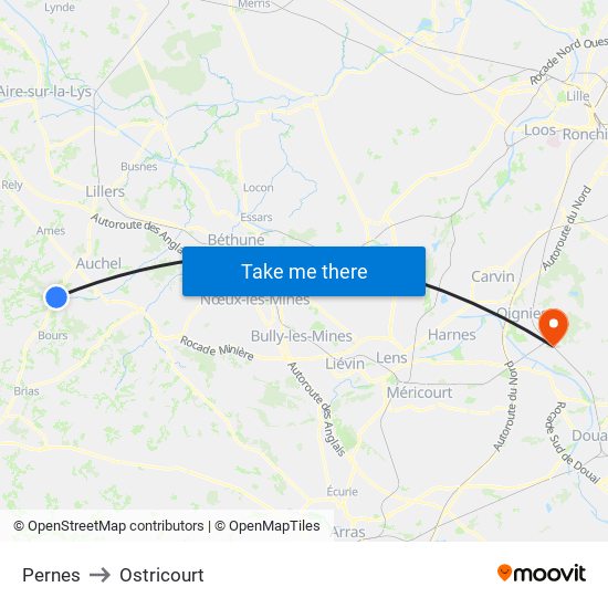 Pernes to Ostricourt map