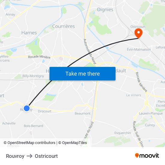 Rouvroy to Ostricourt map