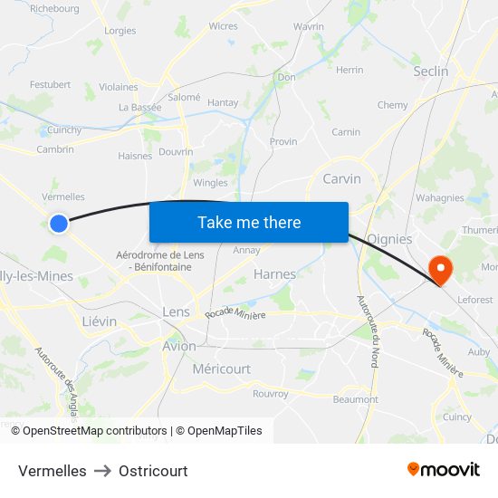 Vermelles to Ostricourt map