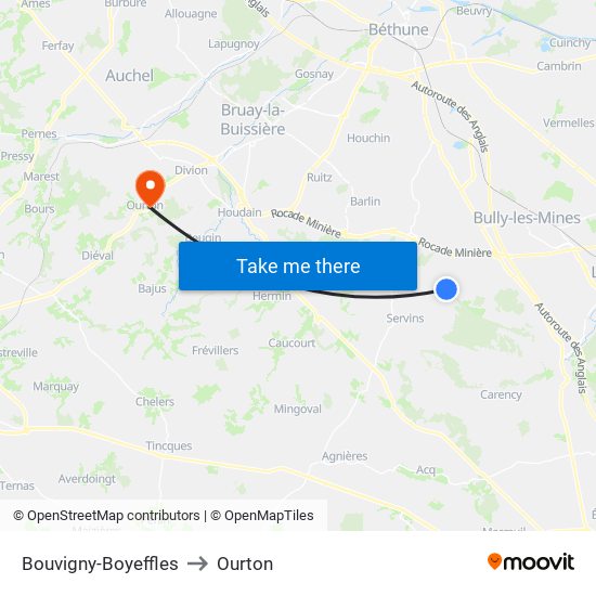 Bouvigny-Boyeffles to Ourton map