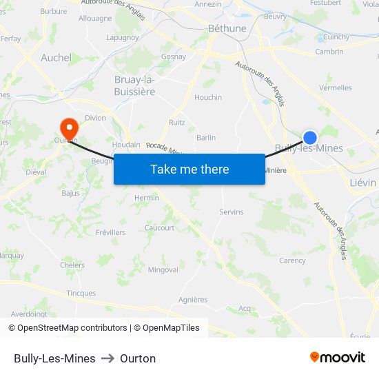 Bully-Les-Mines to Ourton map