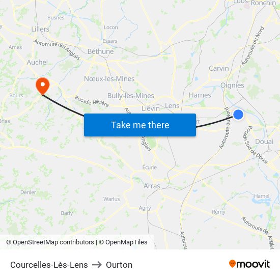 Courcelles-Lès-Lens to Ourton map