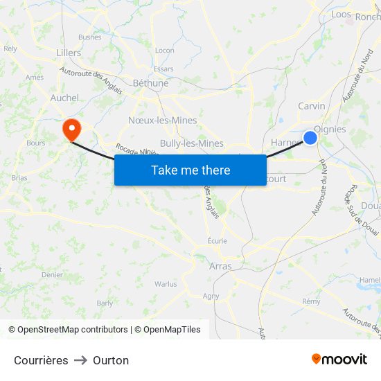 Courrières to Ourton map