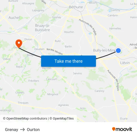 Grenay to Ourton map