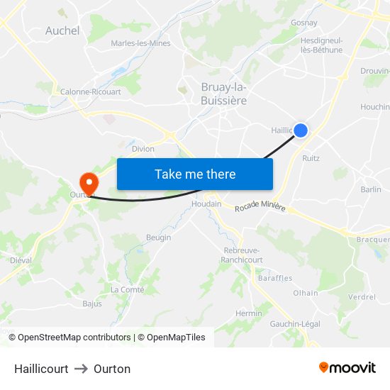 Haillicourt to Ourton map