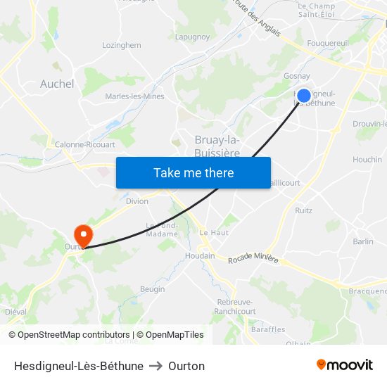 Hesdigneul-Lès-Béthune to Ourton map