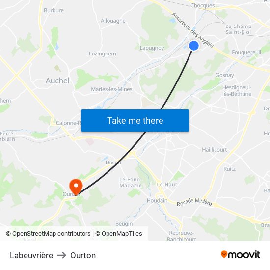 Labeuvrière to Ourton map