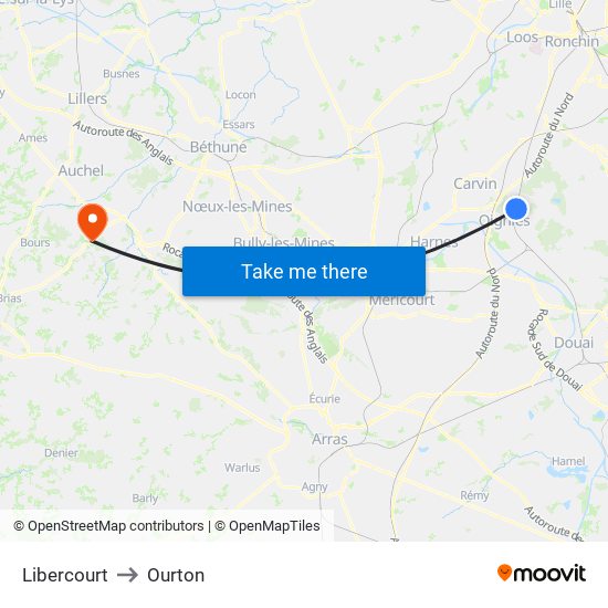 Libercourt to Ourton map