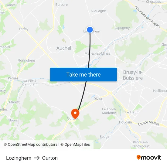 Lozinghem to Ourton map