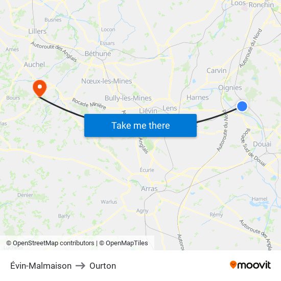 Évin-Malmaison to Ourton map