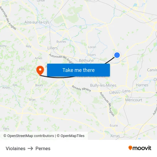 Violaines to Pernes map