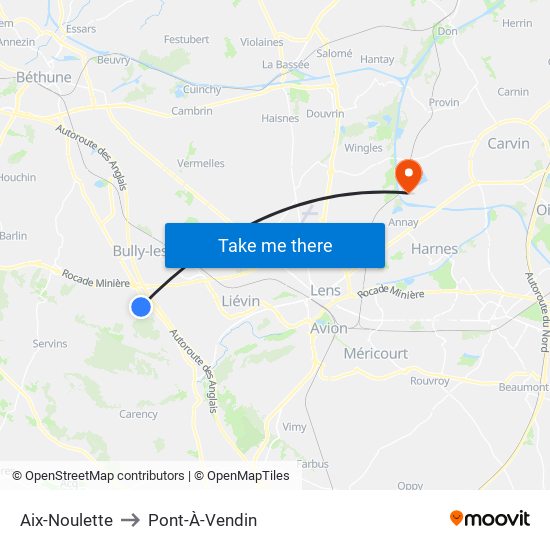 Aix-Noulette to Pont-À-Vendin map