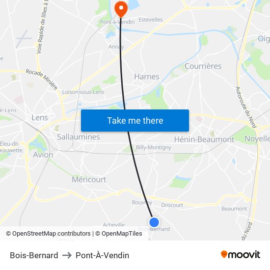 Bois-Bernard to Pont-À-Vendin map