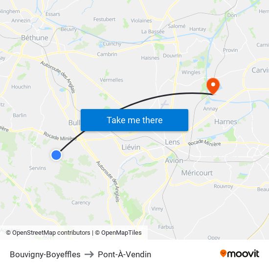 Bouvigny-Boyeffles to Pont-À-Vendin map