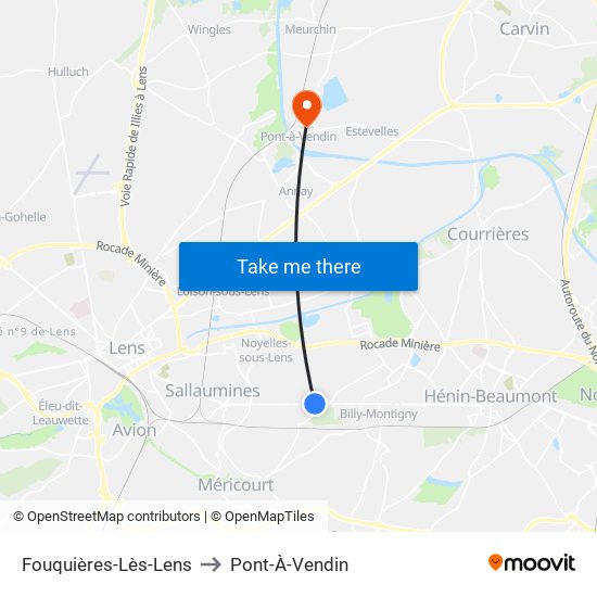 Fouquières-Lès-Lens to Pont-À-Vendin map