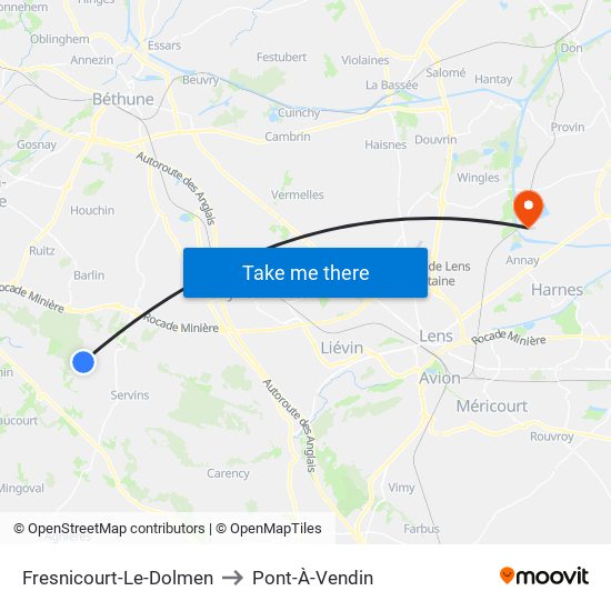 Fresnicourt-Le-Dolmen to Pont-À-Vendin map