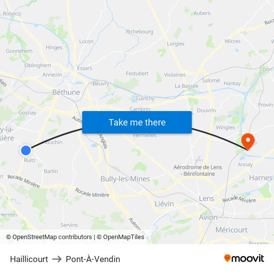 Haillicourt to Pont-À-Vendin map