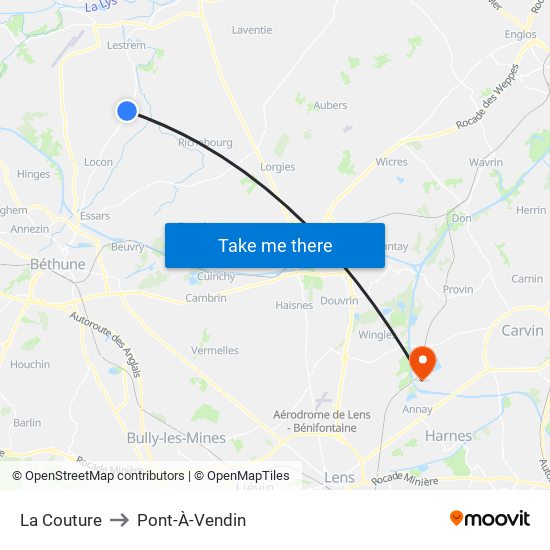 La Couture to Pont-À-Vendin map