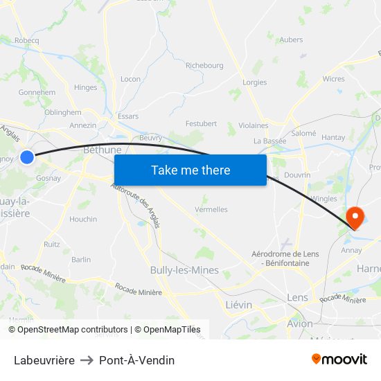 Labeuvrière to Pont-À-Vendin map