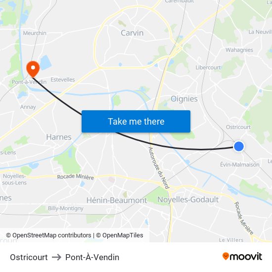 Ostricourt to Pont-À-Vendin map