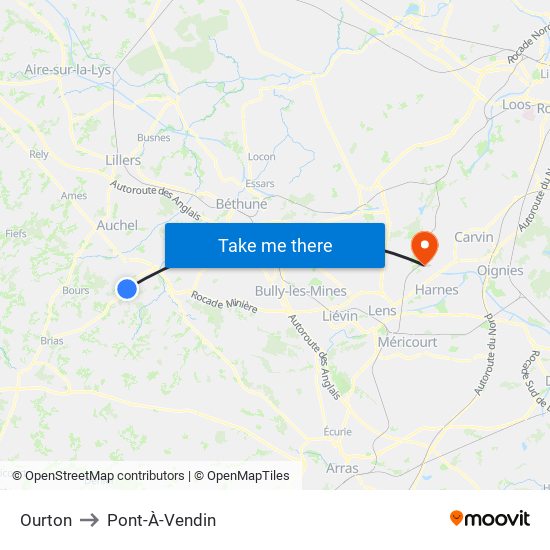 Ourton to Pont-À-Vendin map