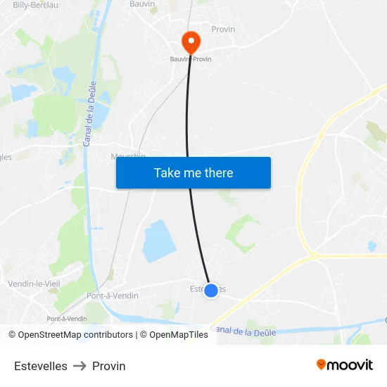 Estevelles to Provin map