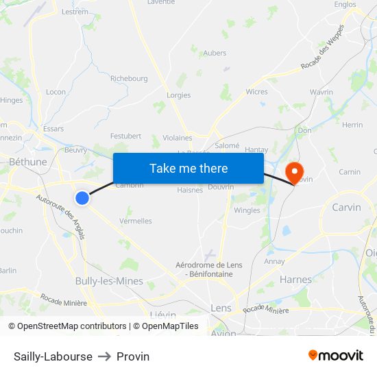 Sailly-Labourse to Provin map