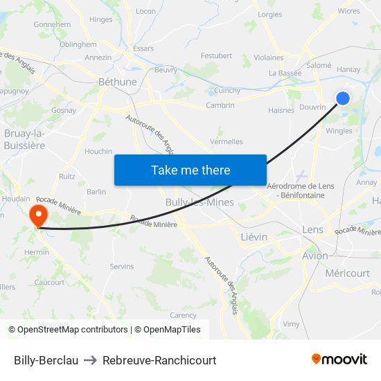 Billy-Berclau to Rebreuve-Ranchicourt map