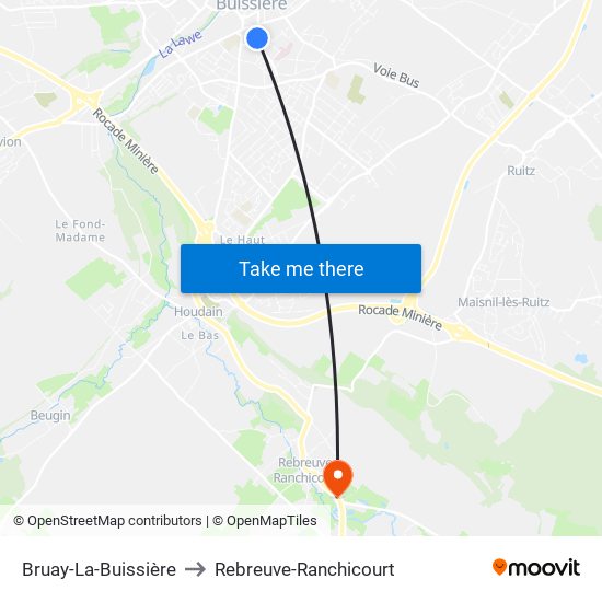 Bruay-La-Buissière to Rebreuve-Ranchicourt map