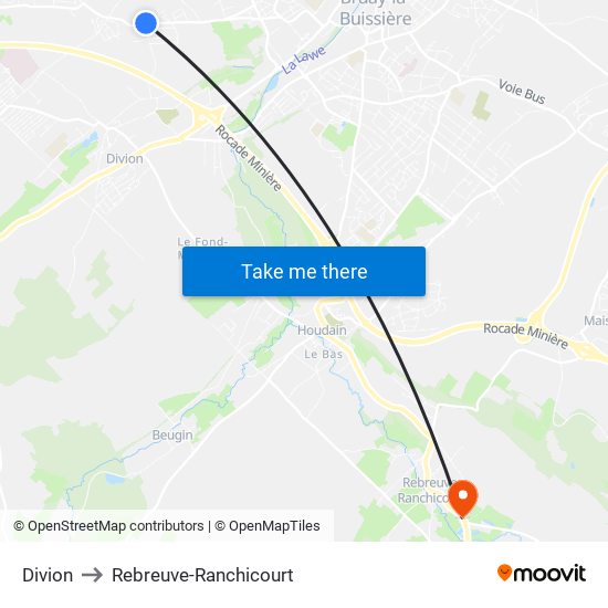 Divion to Rebreuve-Ranchicourt map