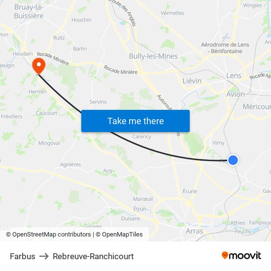 Farbus to Rebreuve-Ranchicourt map