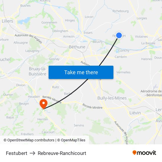 Festubert to Rebreuve-Ranchicourt map