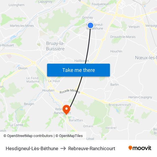 Hesdigneul-Lès-Béthune to Rebreuve-Ranchicourt map