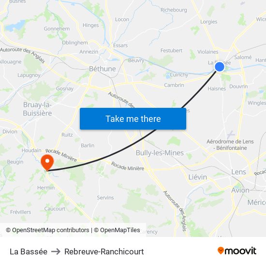 La Bassée to Rebreuve-Ranchicourt map