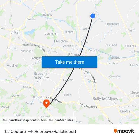 La Couture to Rebreuve-Ranchicourt map