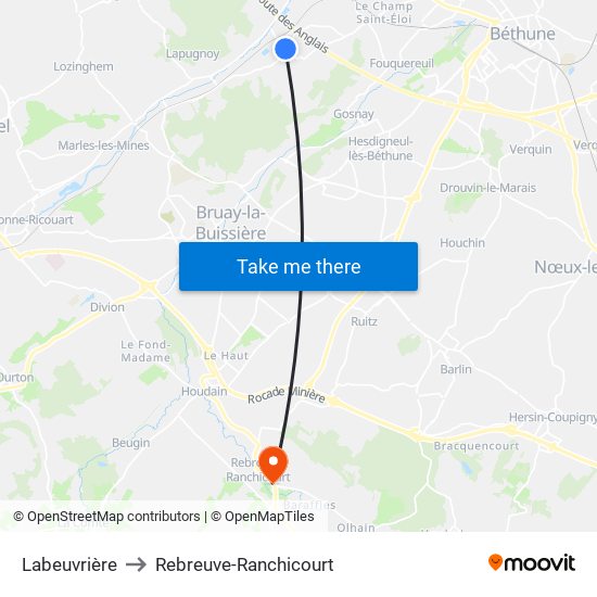Labeuvrière to Rebreuve-Ranchicourt map