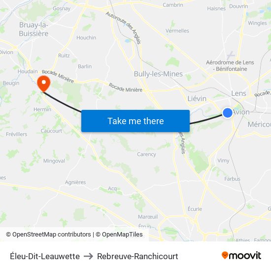 Éleu-Dit-Leauwette to Rebreuve-Ranchicourt map