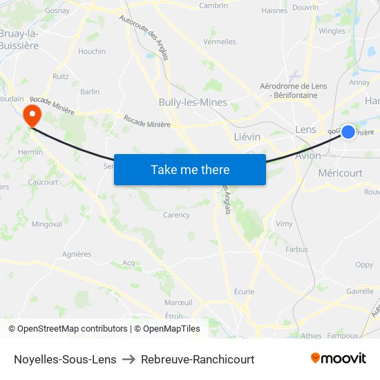 Noyelles-Sous-Lens to Rebreuve-Ranchicourt map