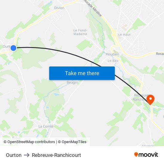 Ourton to Rebreuve-Ranchicourt map