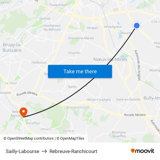 Sailly-Labourse to Rebreuve-Ranchicourt map