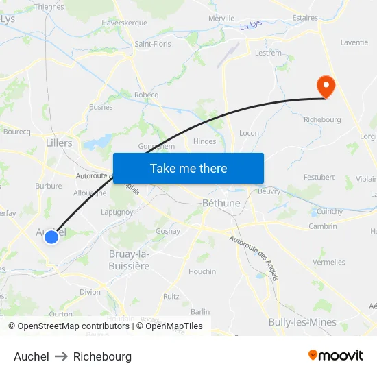Auchel to Richebourg map