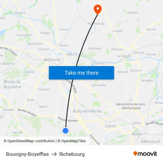 Bouvigny-Boyeffles to Richebourg map