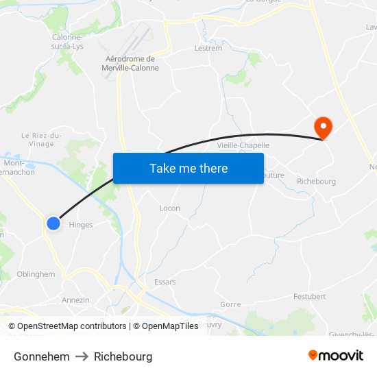 Gonnehem to Richebourg map