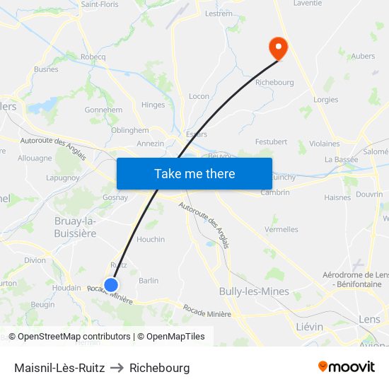 Maisnil-Lès-Ruitz to Richebourg map